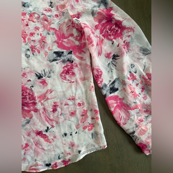 Floral Pink and White Shear Women's Blouse - Picture 7 of 7